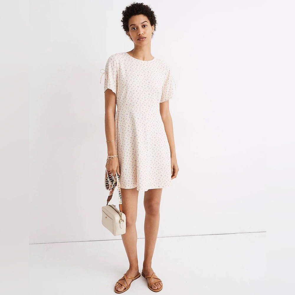 Madewell Tie Sleeve Retro Floral Dutch Dandelion Crewneck Mini Dress